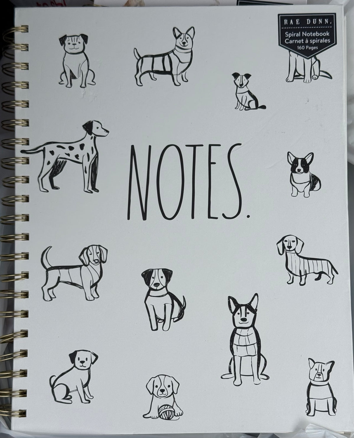 New Rae Dunn 5x7 hardback spiral NOTES dog theme