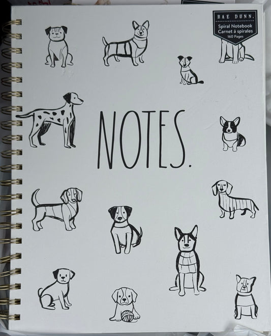 New Rae Dunn 5x7 hardback spiral NOTES dog theme