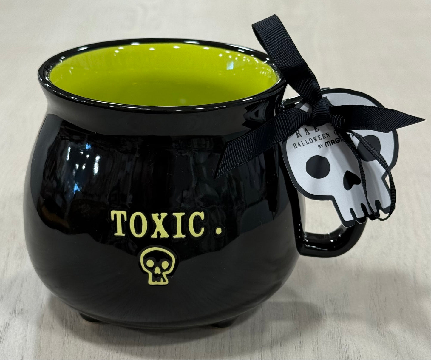 New Rae Dunn black iridescent ceramic Halloween cauldron coffee mug TOXIC