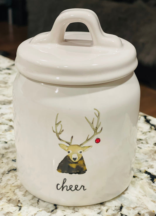 New Rae Dunn baby CHEER ceramic canister New Release 2023 Reindeer