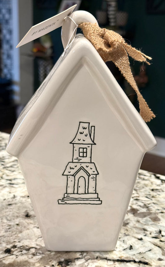 New Rae Dunn white ceramic WICKED Halloween birdhouse