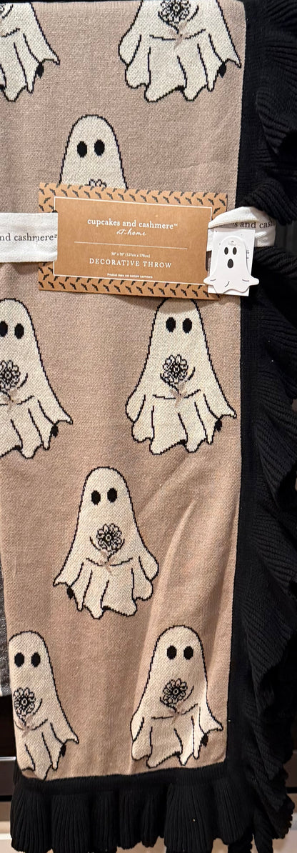 New Cupcakes and Cashmere 50x70 knit ruffled edge flower ghost Halloween throw blanket