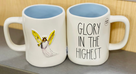 New Rae Dunn white ceramic Christmas coffee mug GLORY IN THE HIGHEST