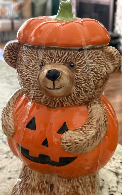 New ceramic Teddy Bear Creepy Critters fall pumpkin cookie jar canister