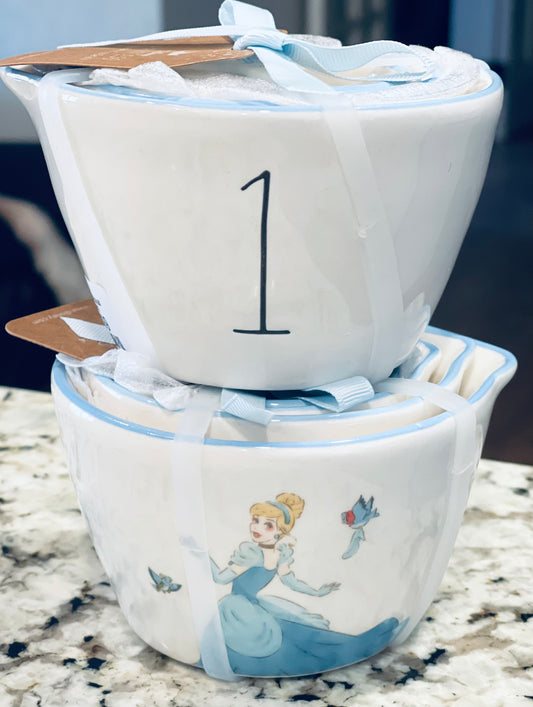 New release Rae Dunn x Disney’s Cinderella blue trimmed measuring cup set