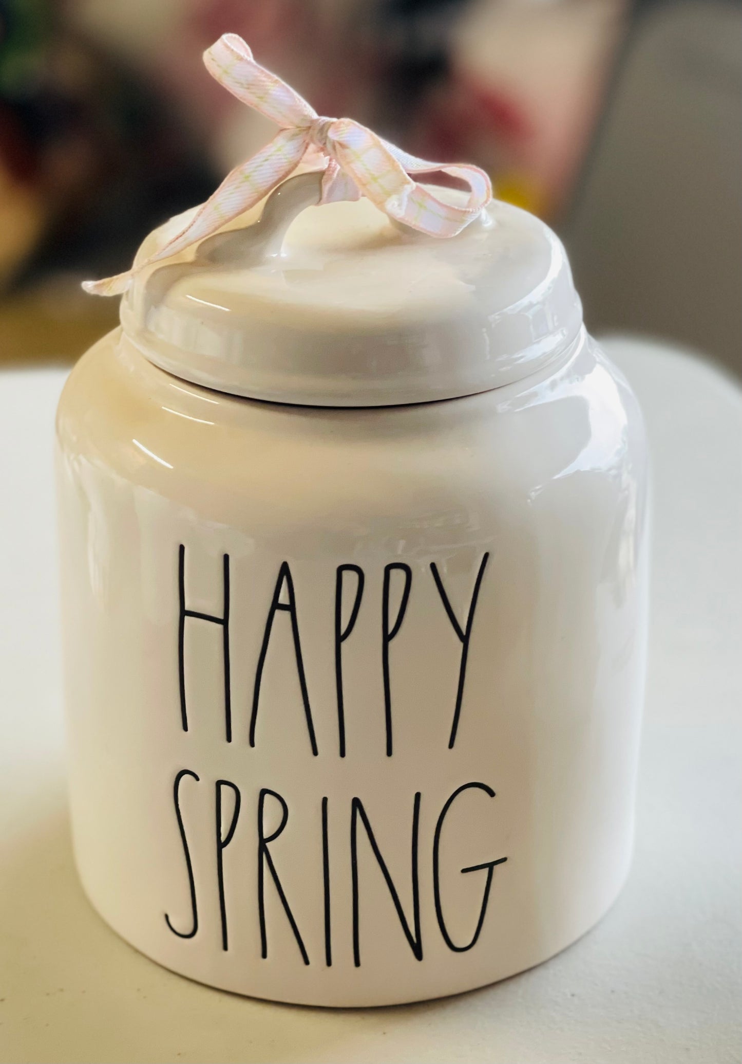 New Rae Dunn white ceramic Easter decor canister HAPPY SPRING