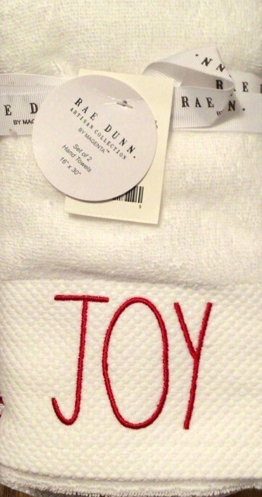 New Rae Dunn white Christmas bathroom hand towel set JOY