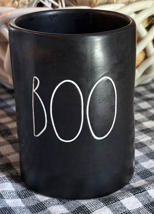 New Rae Dunn black ceramic candle Halloween decor -BOO Harvest Berry