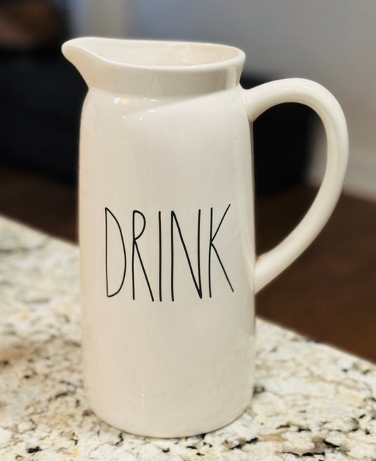 New Rae Dunn white ceramic DRINK pitcher 9”