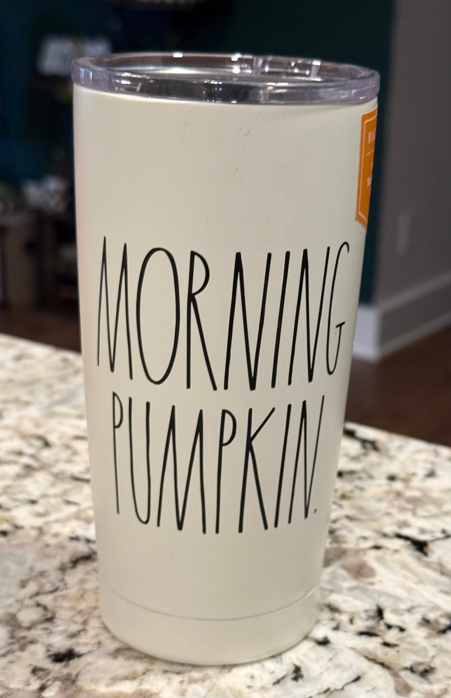 New Rae Dunn cream fall 17oz stainless drink tumbler MORNING PUMPKIN.