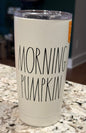 New Rae Dunn cream fall 17oz stainless drink tumbler MORNING PUMPKIN.