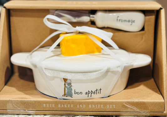 New Rae Dunn x Pixar Ratatouille’s white ceramic cheese dome & knife set BON APPETITE-FROMAGE