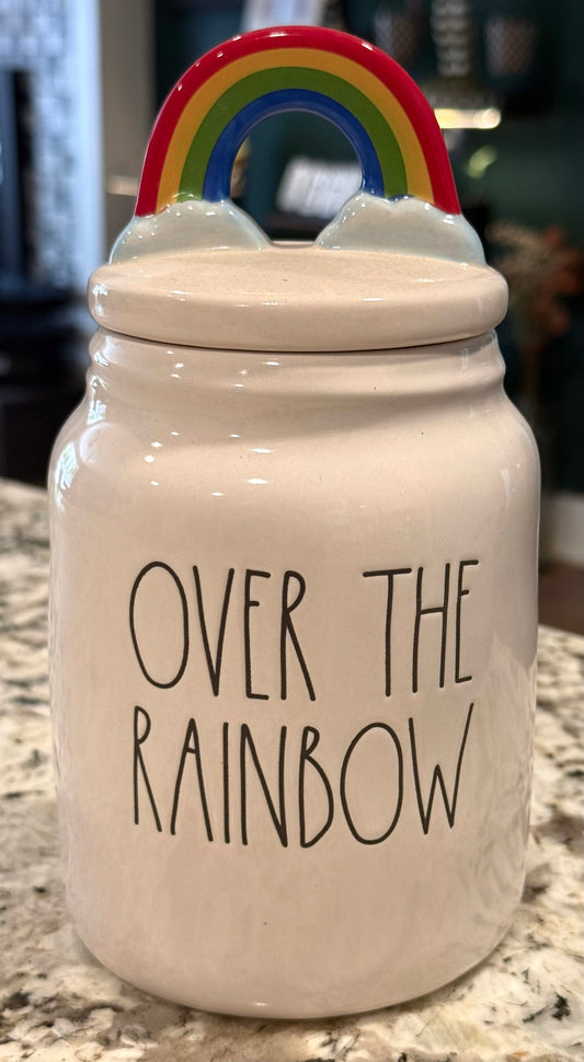 New Rae Dunn ceramic OVER THE RAINBOW canister 6”