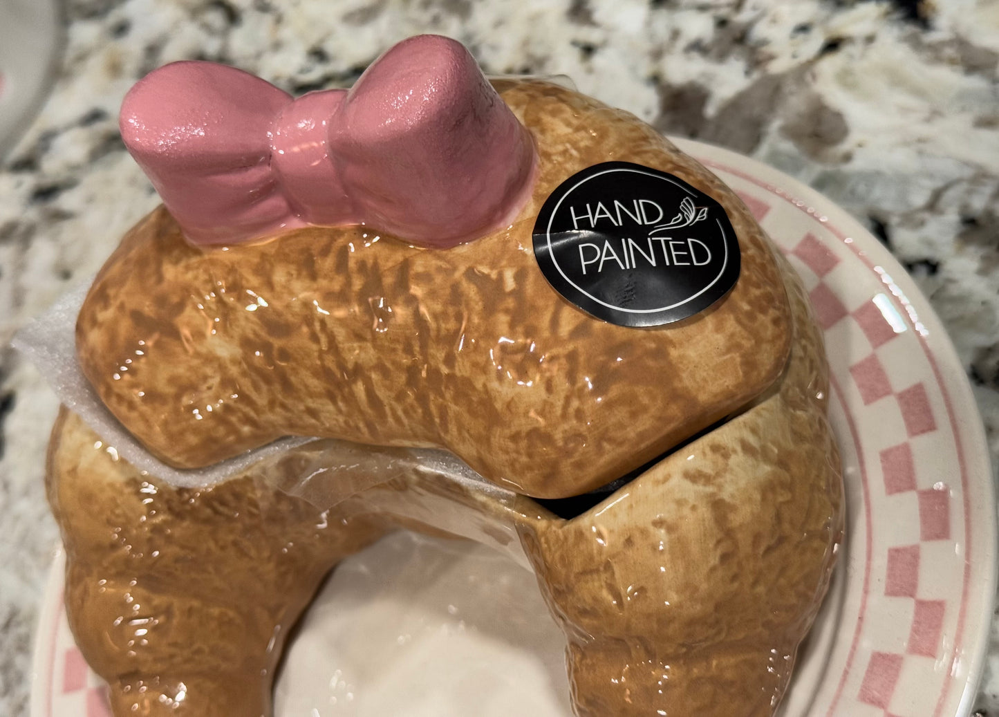 New ceramic hand painted croissant bow topped decor