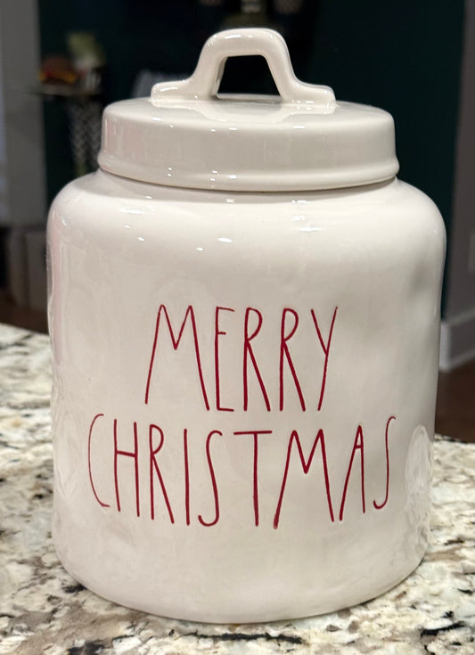 New Rae Dunn white ceramic MERRY CHRISTMAS 8” canister cookie jar