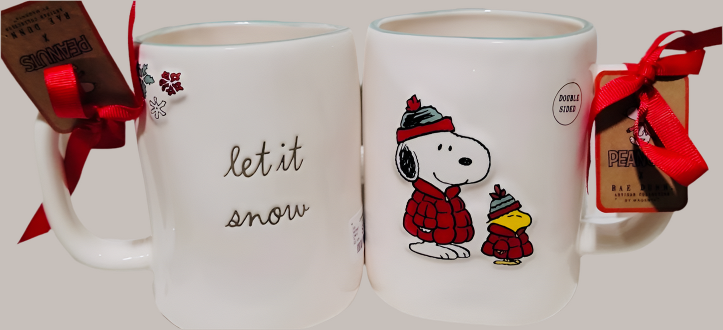 New Rae Dunn x Peanuts Snoopy ceramic coffee mug LET IT SNOW ⛄️