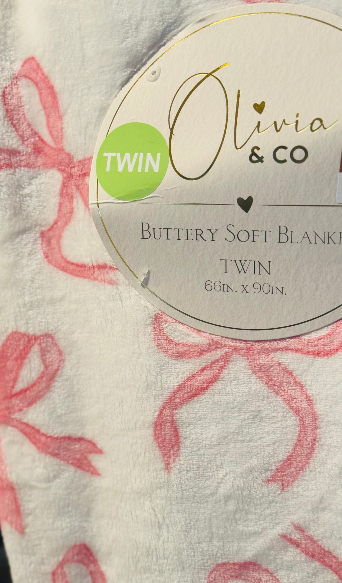 New Olivia and Co. pink & white butter soft bow twin sized bedding blanket 60x90