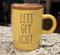 New Rae Dunn yellow ceramic coffee mug LET’S GET LOST