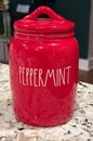 New Rae Dunn red ceramic 6” Christmas canister decor PEPPERMINT