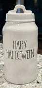 New Rae Dunn white ceramic Halloween decor canister 9” HAPPY HALLOWEEN