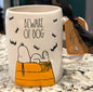 New Rae Dunn x Peanuts Snoopy ceramic Halloween coffee mug BEWARE OF DOG