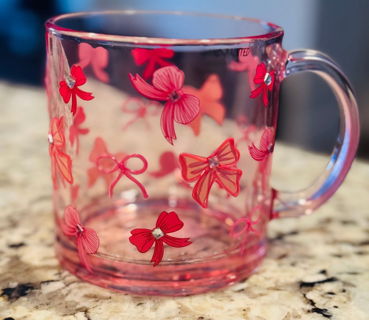 New glass pink bow 🎀 coffee mug