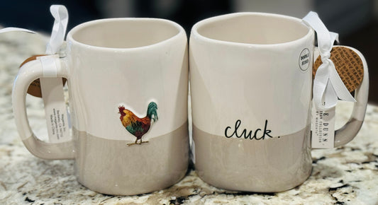 New Rae Dunn white ceramic Farmline coffee mug CLUCK