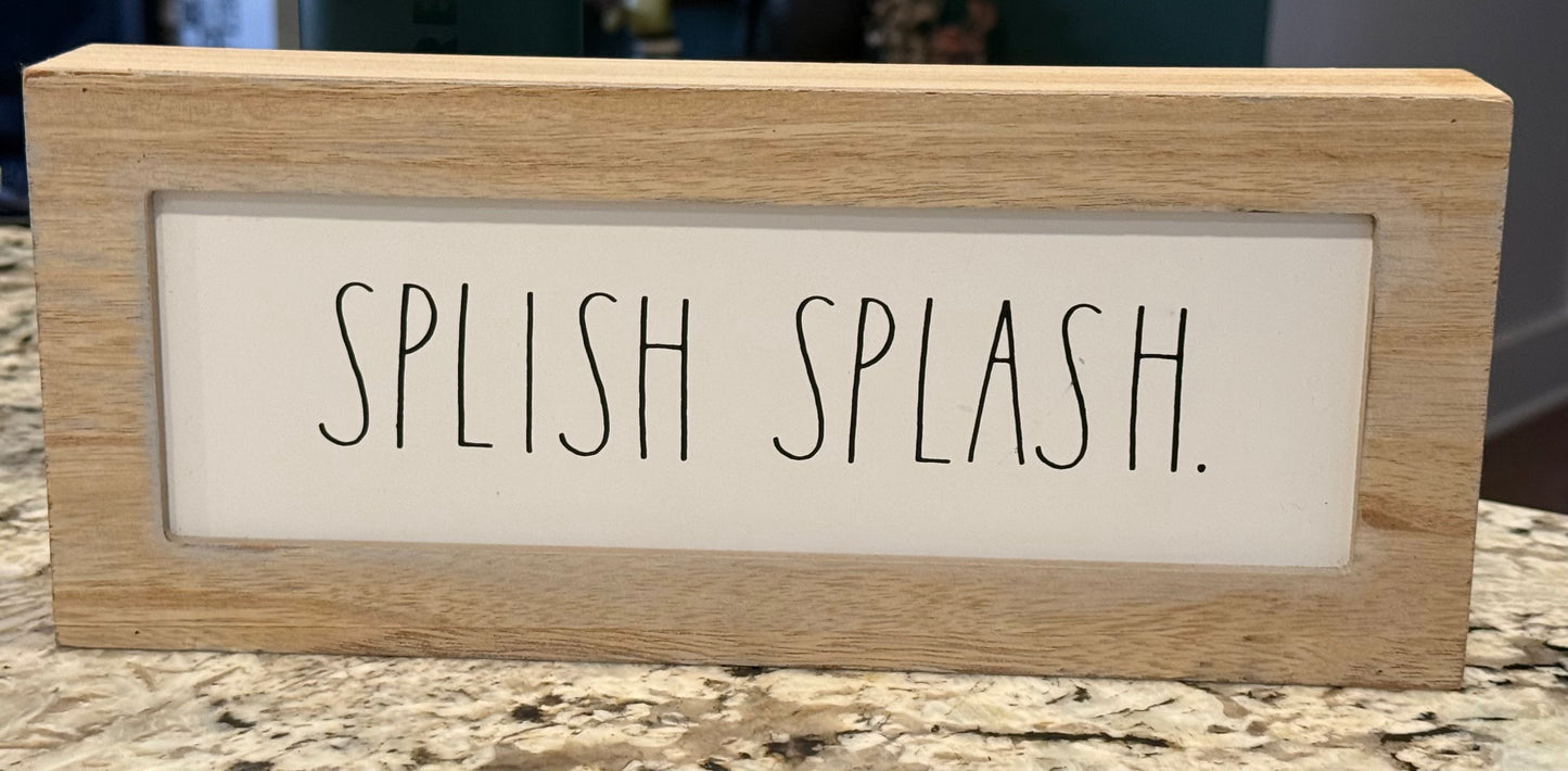 Rae Dunn white wood sign decor 12x2x5 SPLISH SPLASH