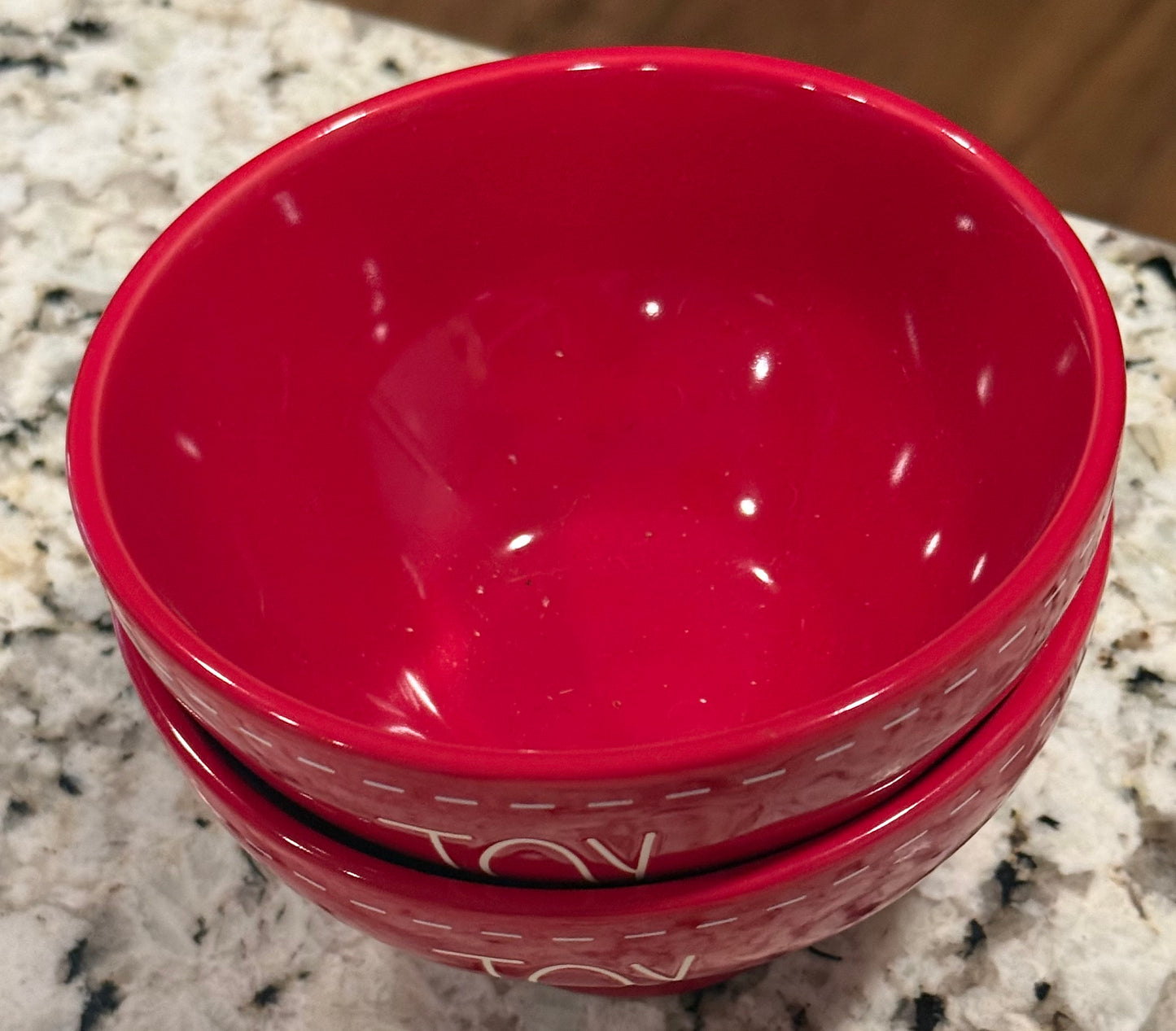 New Rae Dunn red stitch ceramic Christmas bowl set JOY