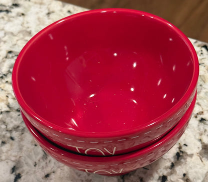 New Rae Dunn red stitch ceramic Christmas bowl set JOY