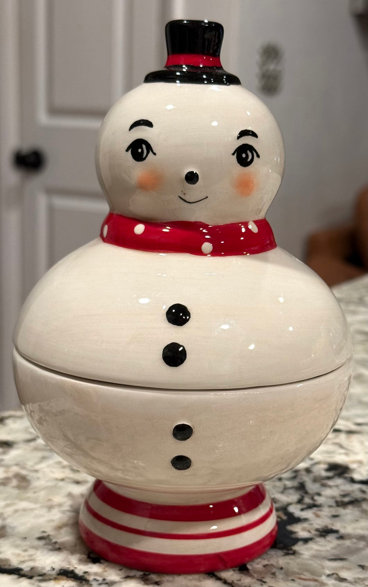 New Joanna Parker ceramic snowman polka dot Christmas storage container decor