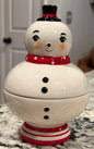 New Joanna Parker ceramic snowman polka dot Christmas storage container decor