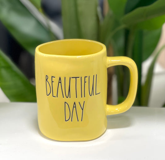 New Rae Dunn yellow ceramic coffee mug BEAUTIFUL DAY