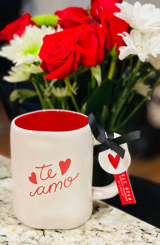 New Rae Dunn white ceramic Valentines Day coffee mug TE AMO