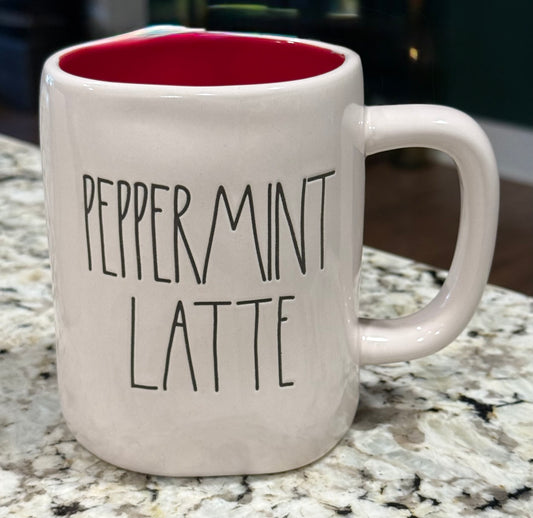 New Rae Dunn white ceramic Christmas decor coffee mug PEPPERMINT LATTE