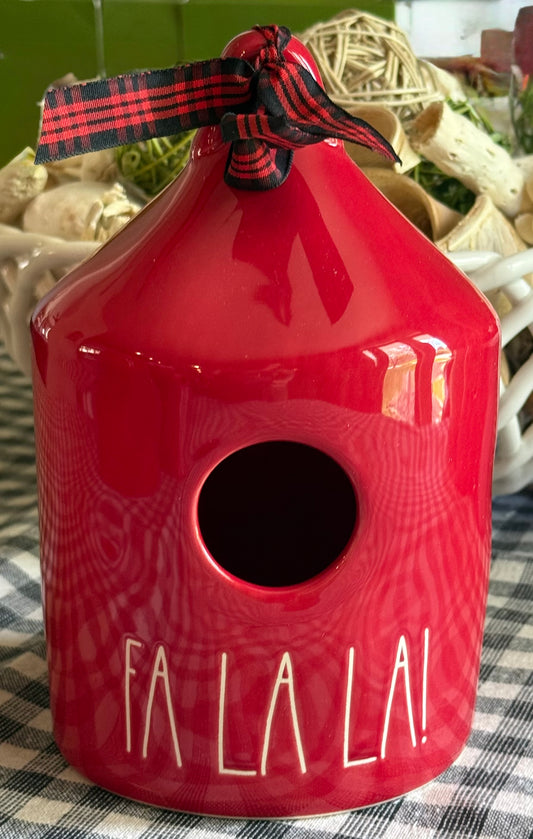 New Rae Dunn red ceramic Christmas birdhouse FA LA LA!