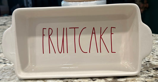 New white ceramic Rae Dunn Christmas decor FRUITCAKE baking pan 10x5