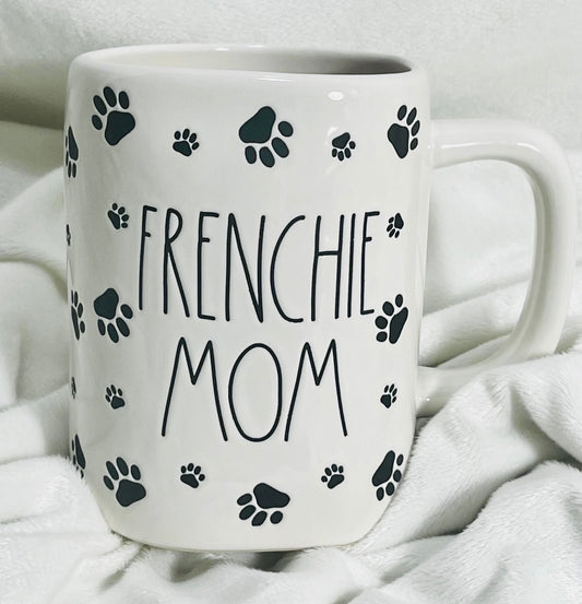 New Rae Dunn white ceramic paw print 🐾 coffee mug FRENCHIE MOM