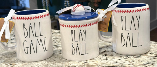 New Rae Dunn x Peanuts Snoopy ceramic 3-piece coffee mug and mini canister PLAY BALL & BALL GAME ⚾️