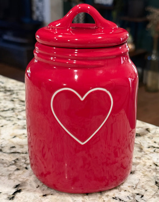 New Rae Dunn red ceramic 6” heart ❤️ canister