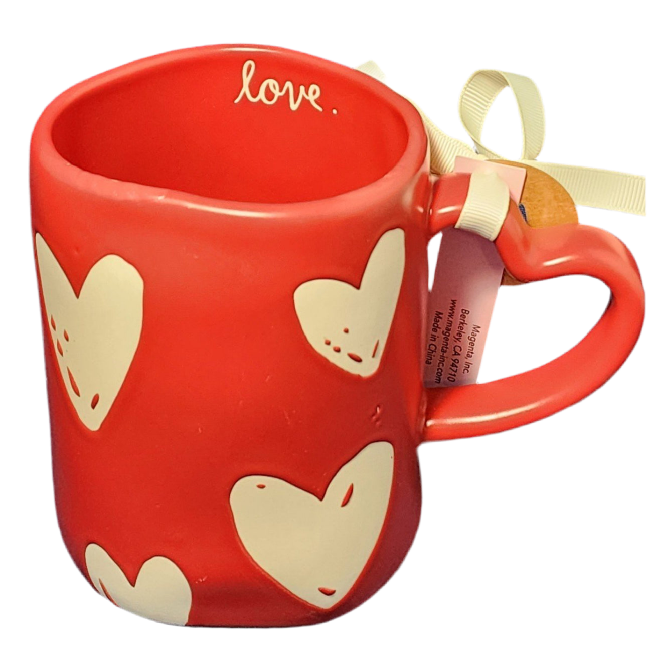 New Rae Dunn red & white ceramic heart mug ❤️ handle LOVE