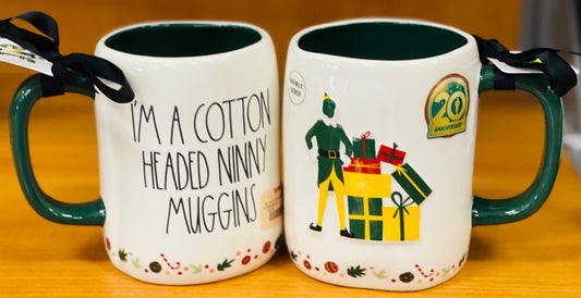 New ceramic Rae Dunn x ELF movie coffee mug IM A COTTON HEADED NINNY MUGGINS