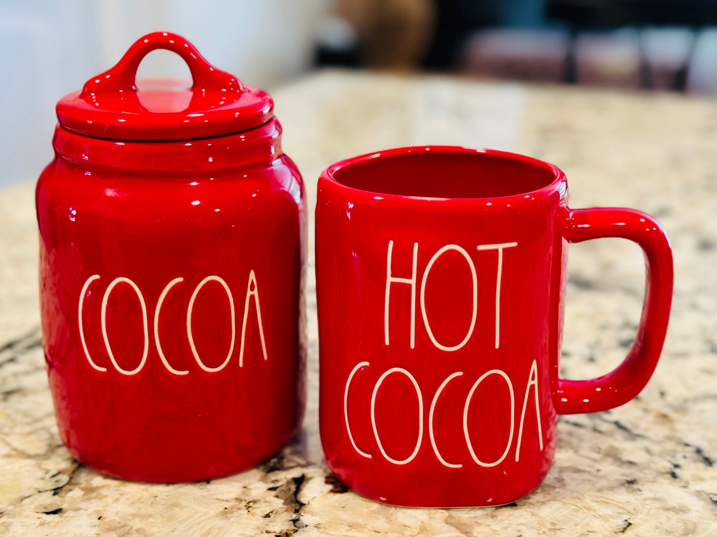 New Rae Dunn 2-piece red ceramic COCOA canister 6.5” set coffee mug decor HOT COCOA