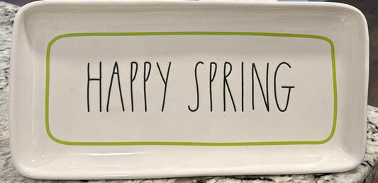 New Rae Dunn white ceramic HAPPY SPRING serving tray platter
