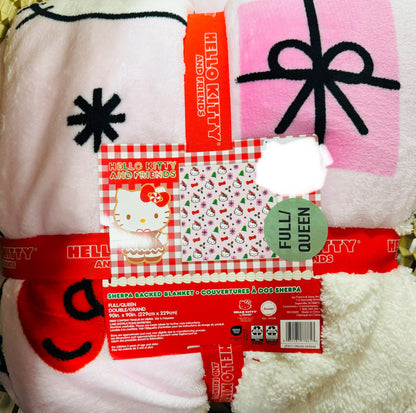 New Hello Kitty Christmas Sherpa lined FULL/QUEEN Christmas gift throw blanket bedding 90x90