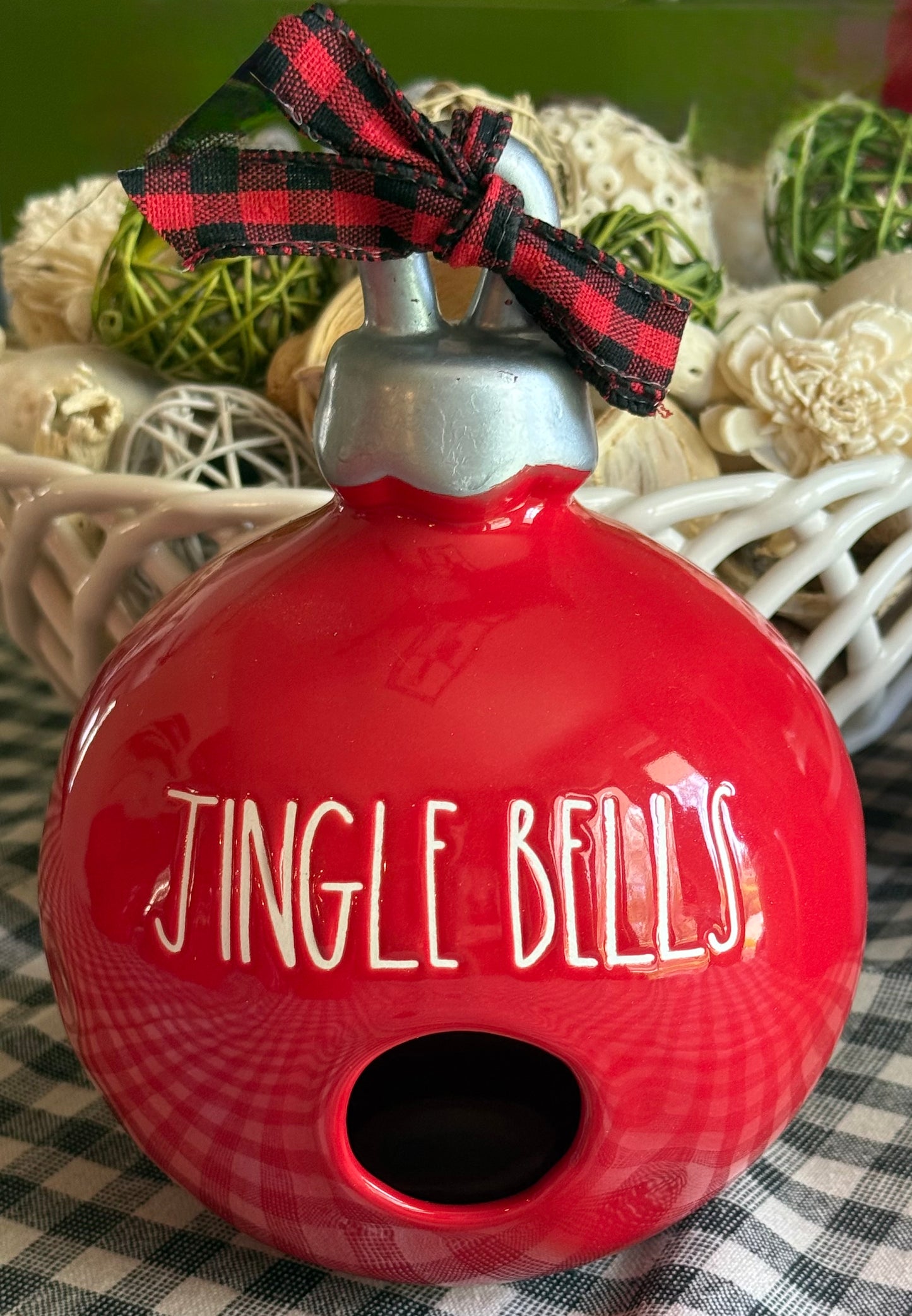 New Rae Dunn red ceramic Christmas ornament birdhouse JINGLE BELLS