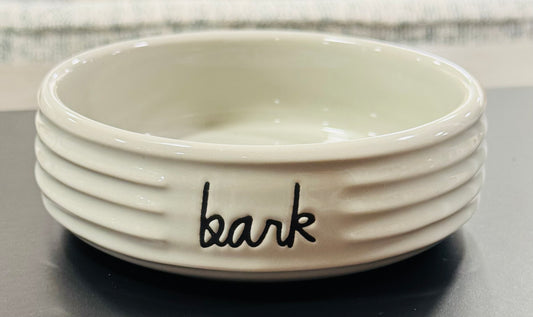 New Rae Dunn ceramic gray pet bowl BARK