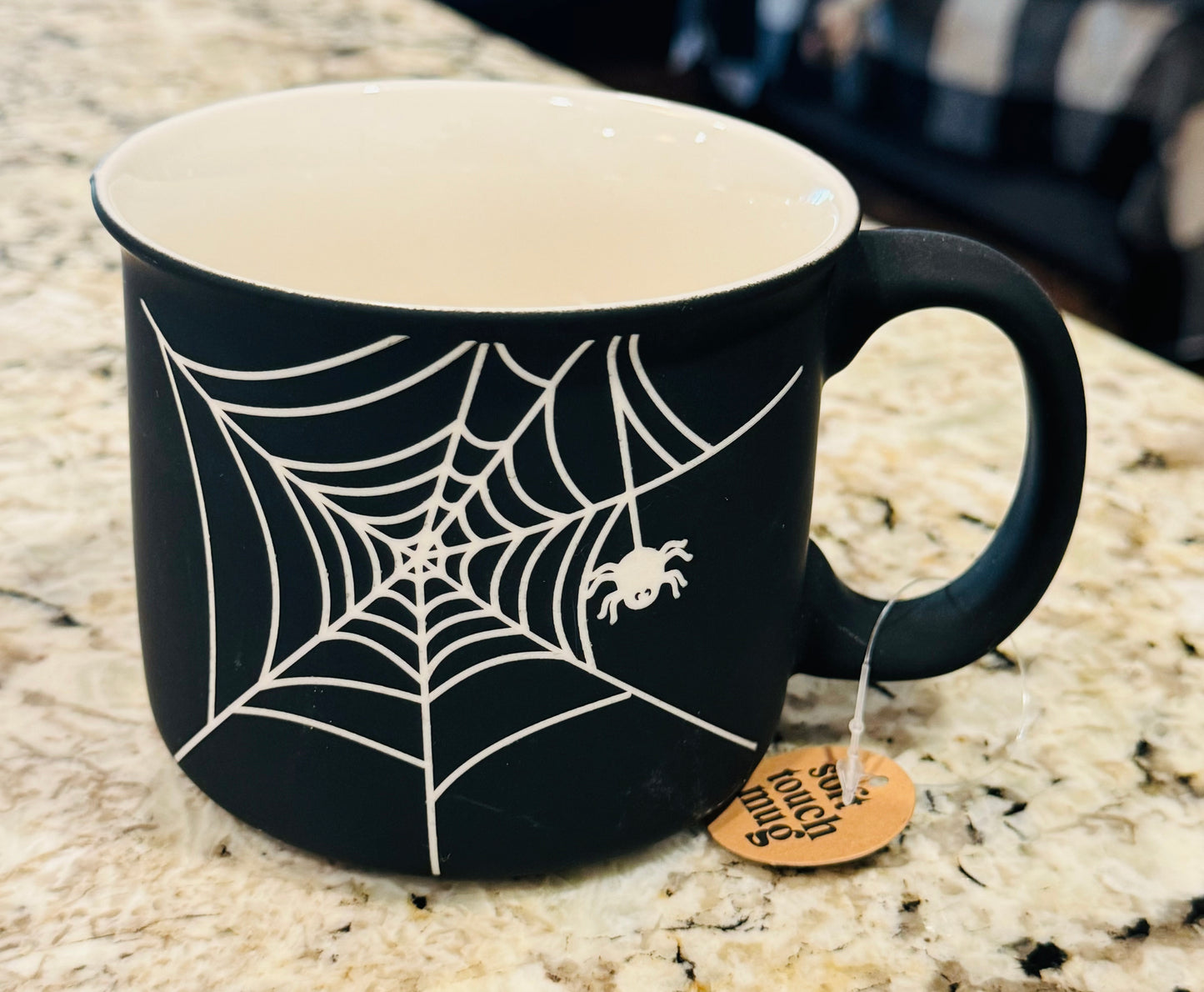 New ceramic Halloween decor coffee mug matte black spiderweb