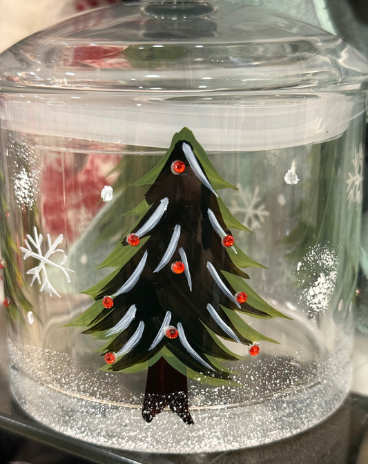 New 6” glass Christmas tree candy storage jar