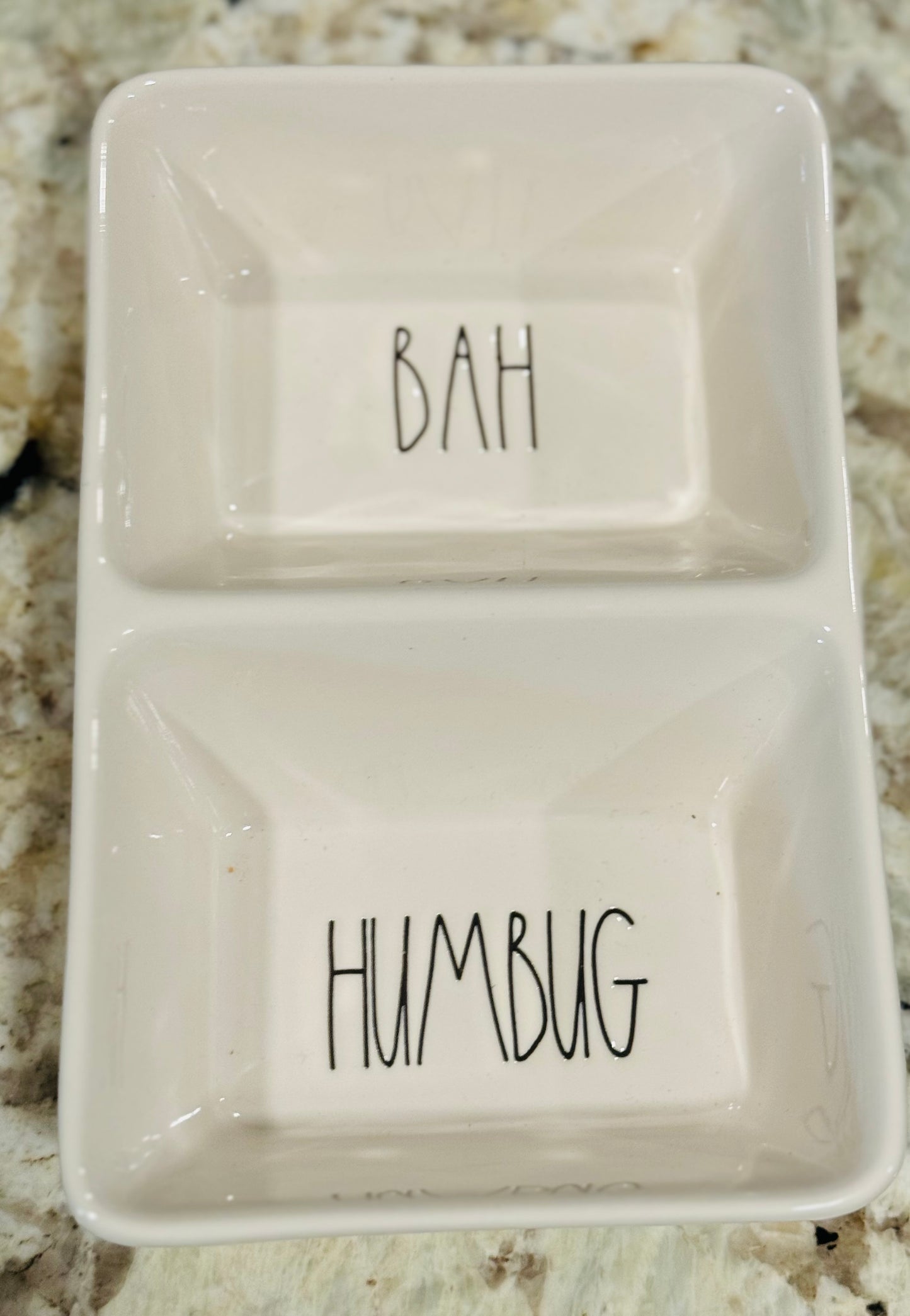 New Rae Dunn white ceramic snack dish-BAH HUMBUG